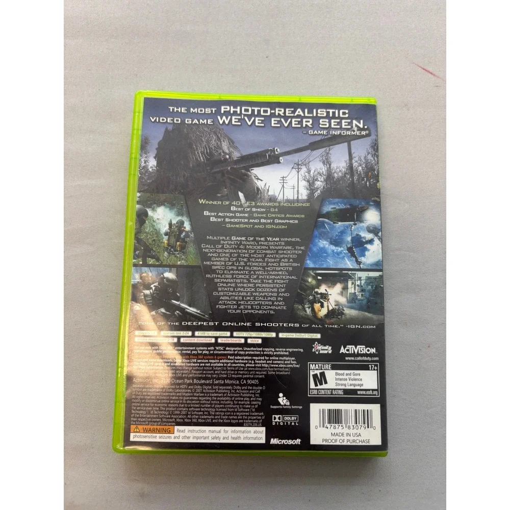 Call of Duty 4 Modern Warfare Xbox 360 Activision 2007 Game with Manual CIB